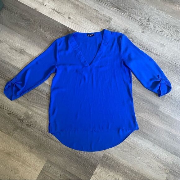 Express Cobalt Blue Blouse Flowy Chiffon Light XS Top Bright - Picture 5 of 13